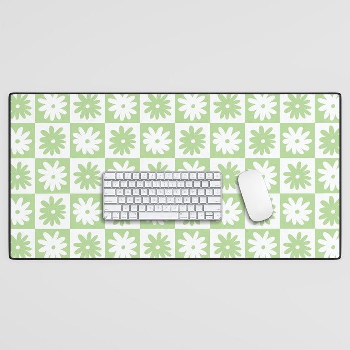 Green And White Checkered Flower Pattern Desk Mat Gallery Image 1