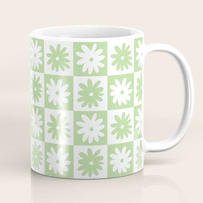 Green And White Checkered Flower Pattern Coffee Mug Gallery Image 1