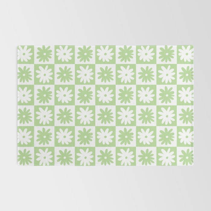 Green And White Checkered Flower Pattern Rug Gallery Image 2