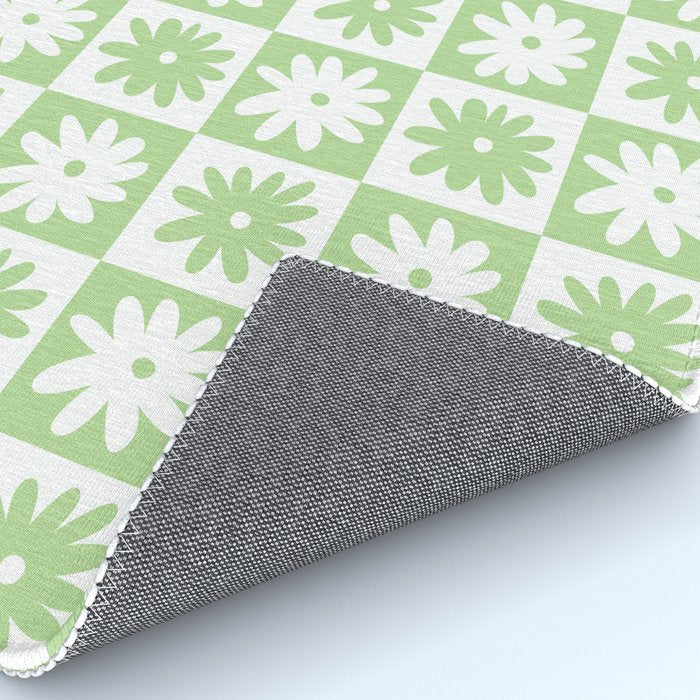 Green And White Checkered Flower Pattern Rug Gallery Image 4