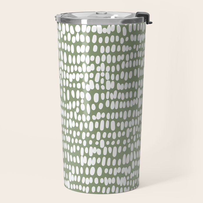 Spotted Preppy Dots Abstract in Sage Green Travel Mug Gallery Image 2