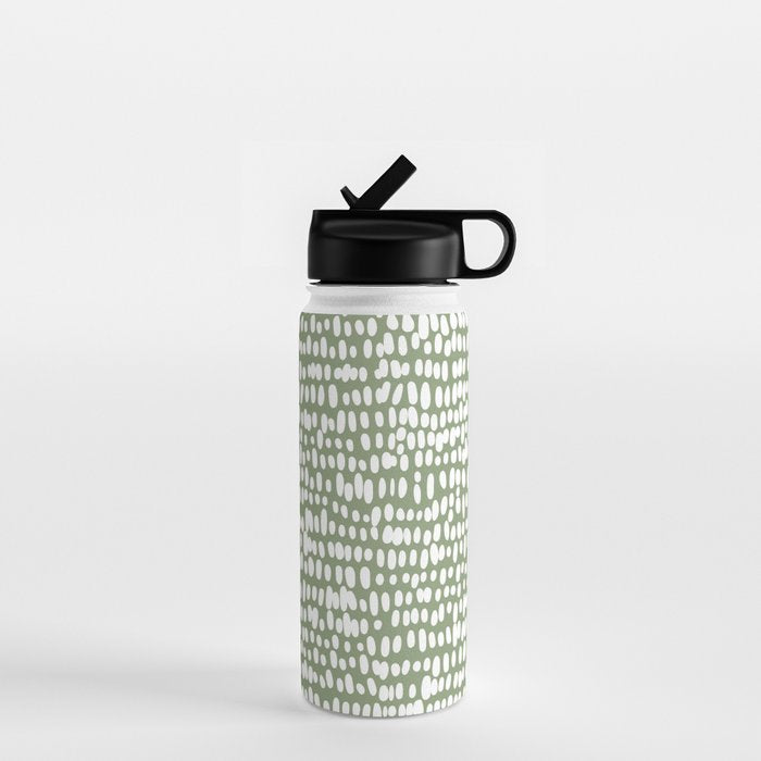 Spotted Preppy Dots Abstract in Sage Green Water Bottle Gallery Image 1
