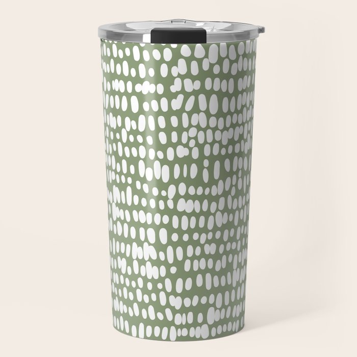 Spotted Preppy Dots Abstract in Sage Green Travel Mug Gallery Image 1