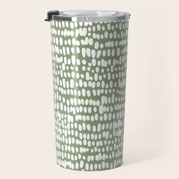 Spotted Preppy Dots Abstract in Sage Green Travel Mug Gallery Image 3