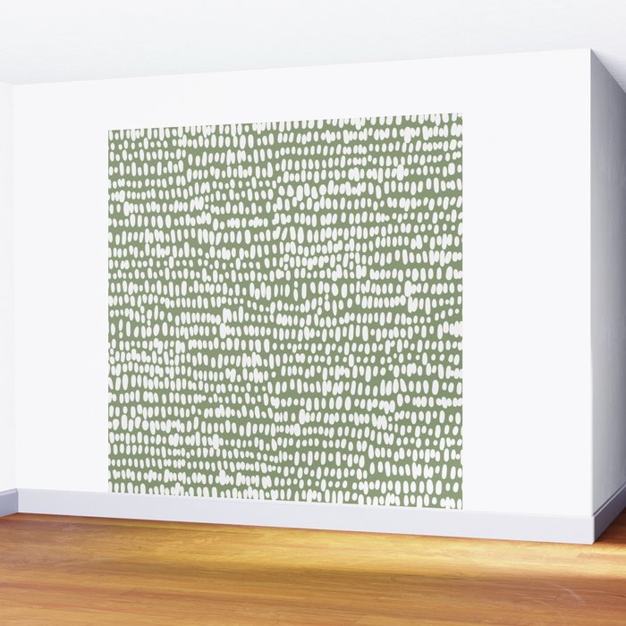Spotted Preppy Dots Abstract in Sage Green Wall Mural Gallery Image 2