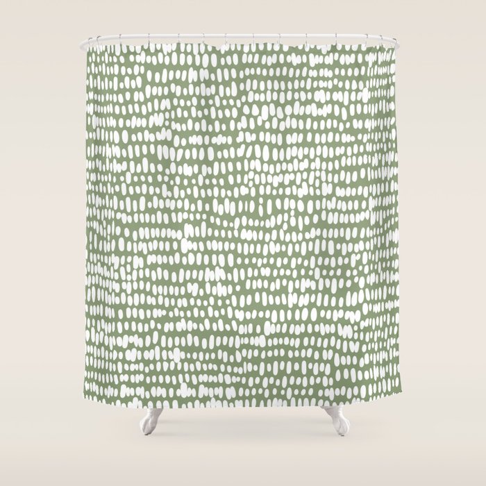Spotted Preppy Dots Abstract in Sage Green Shower Curtain Gallery Image 1