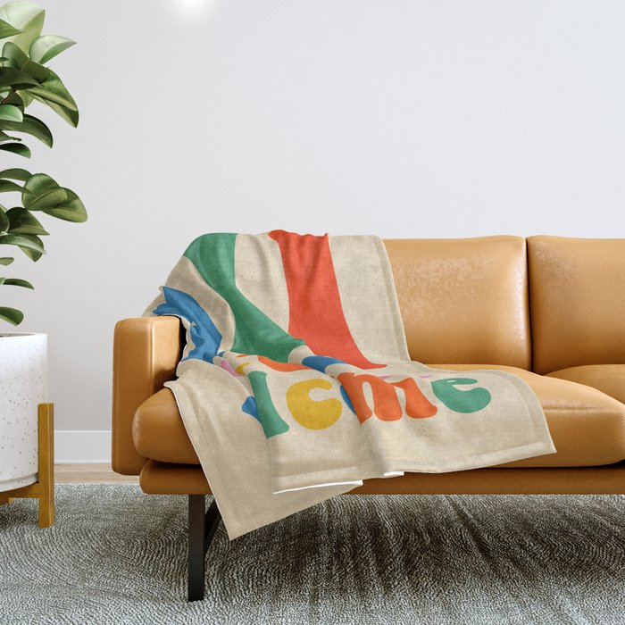 All Vibes Welcome Colorful Retro Inclusivity Typography Throw Blanket Gallery Image 1