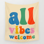 All Vibes Welcome Colorful Retro Inclusivity Typography Wall Tapestry Gallery Image 4