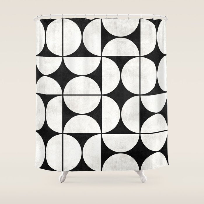 Mid-Century Modern Pattern No.2 - Black and White Shower Curtain Gallery Image 1