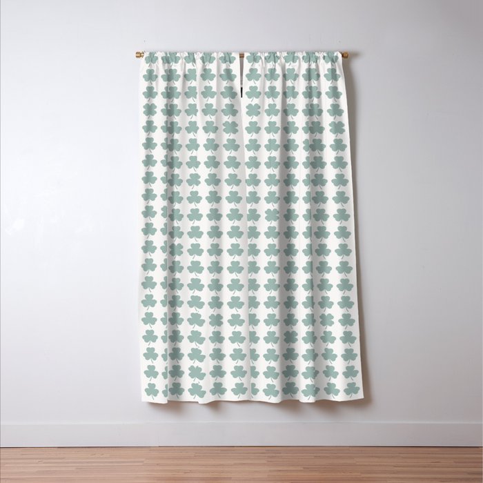 Clovers XXIX Teal Green Botanical Pattern Window Curtain Gallery Image 3