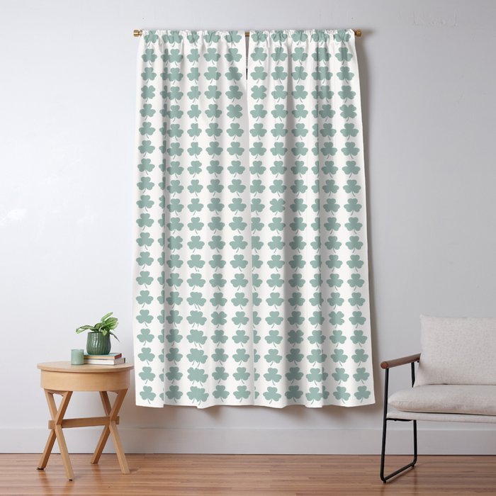 Clovers XXIX Teal Green Botanical Pattern Window Curtain Gallery Image 5
