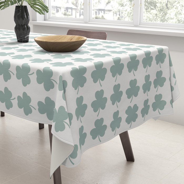 Clovers XXIX Teal Green Botanical Pattern Tablecloth Gallery Image 3