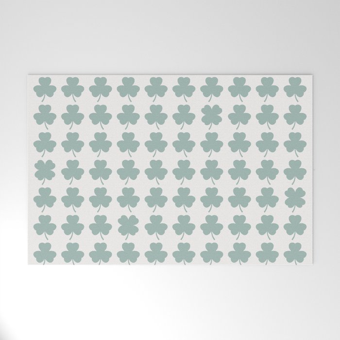 Clovers XXIX Teal Green Botanical Pattern Welcome Mat Gallery Image 1