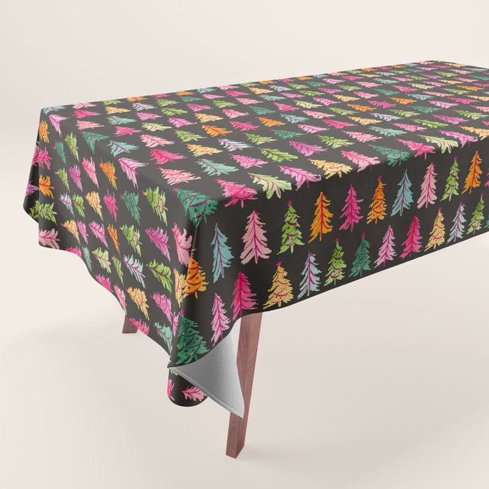 Colorful Vintage Bottlebrush Christmas Trees on Black Tablecloth Gallery Image 1