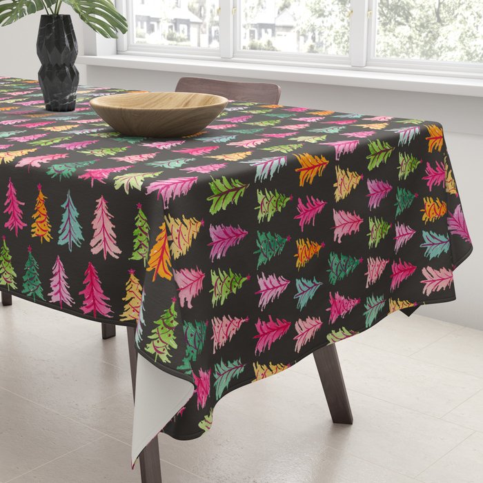 Colorful Vintage Bottlebrush Christmas Trees on Black Tablecloth Gallery Image 3