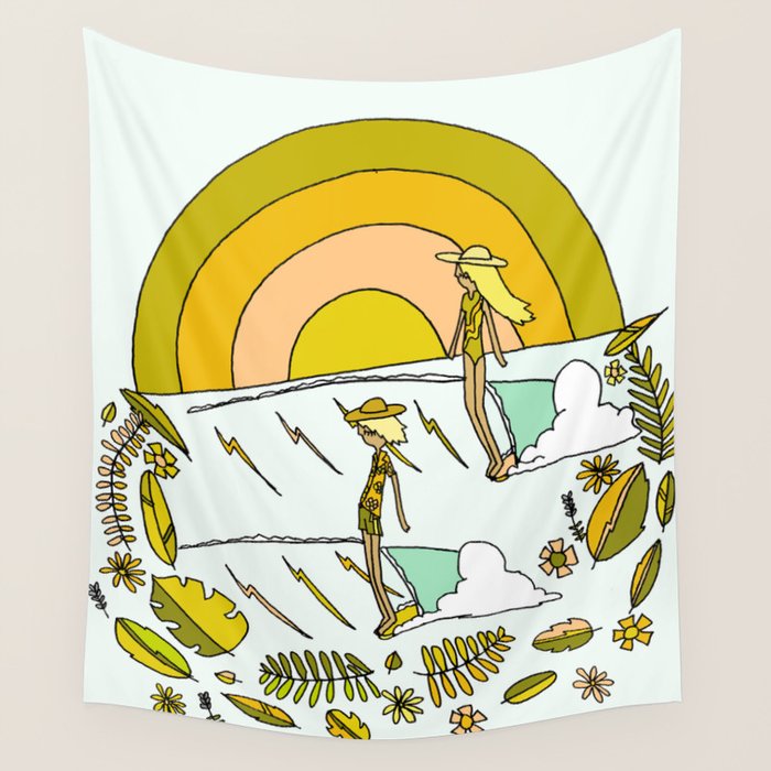 summer vibes forever // retro surf art by surfy birdy Wall Tapestry Gallery Image 1