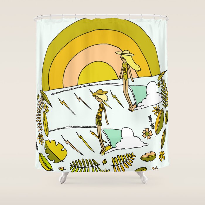 summer vibes forever // retro surf art by surfy birdy Shower Curtain Gallery Image 1