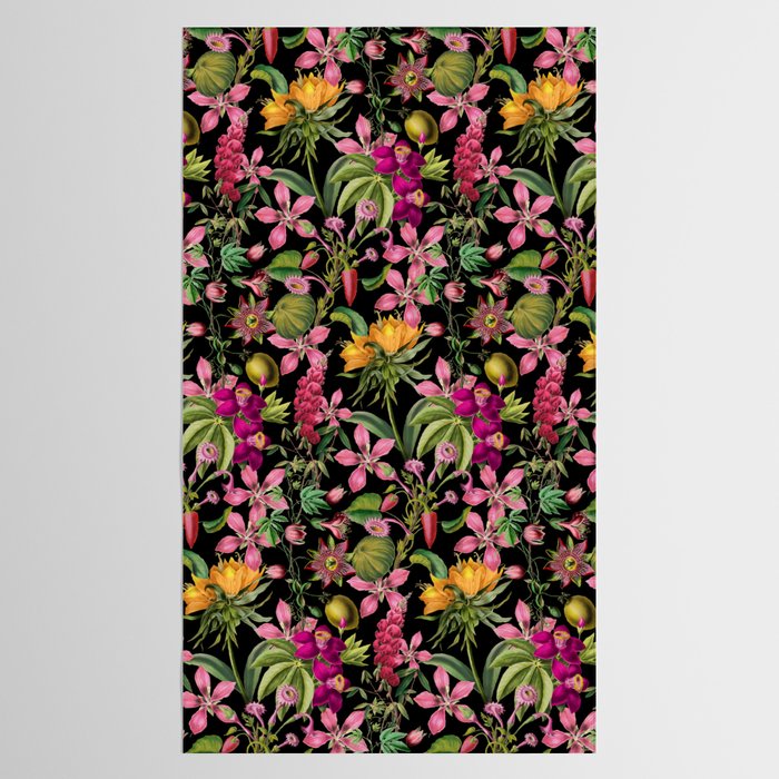 Tropical Bloom Serenade Exotic Floral Pattern Vintage Botanical Vibes Black Tablecloth Gallery Image 2