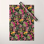 Tropical Bloom Serenade Exotic Floral Pattern Vintage Botanical Vibes Black Wrapping Paper Gallery Image 1