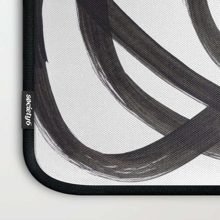 Black And White Minimalist Mid Century Abstract Ink Art Circle Swirls Black Circles Minimal Laptop Sleeve Gallery Image 3