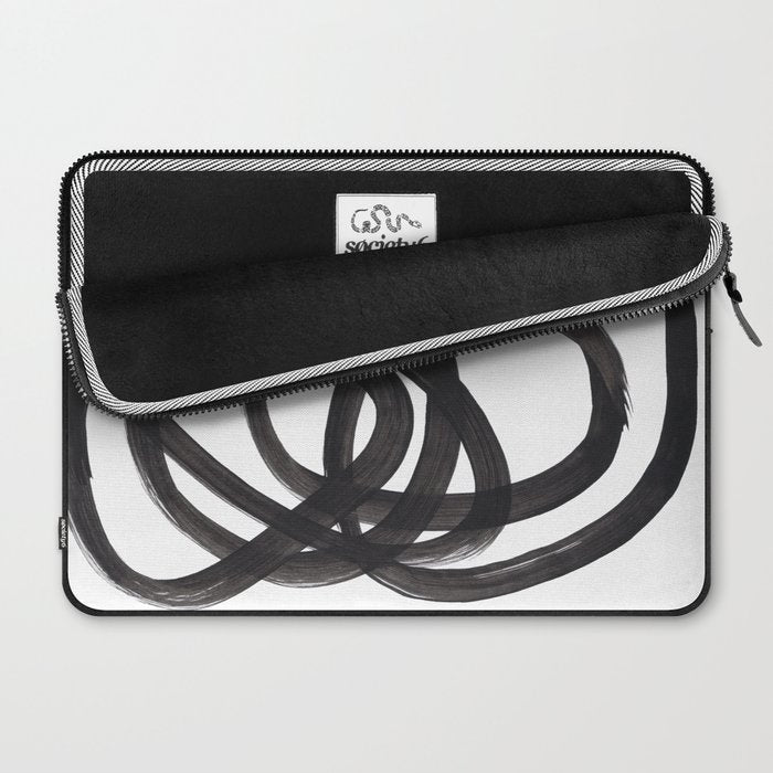 Black And White Minimalist Mid Century Abstract Ink Art Circle Swirls Black Circles Minimal Laptop Sleeve Gallery Image 2