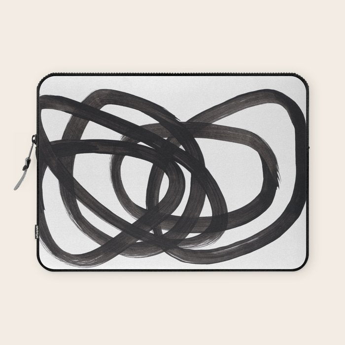 Black And White Minimalist Mid Century Abstract Ink Art Circle Swirls Black Circles Minimal Laptop Sleeve Gallery Image 1