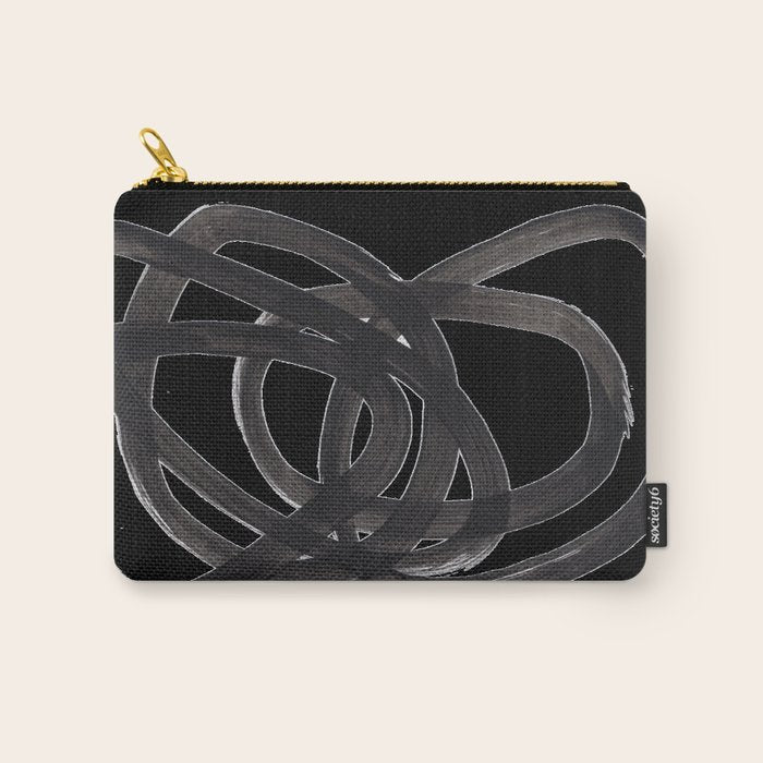 Black And White Minimalist Mid Century Abstract Ink Art Circle Swirls Black Circles Minimal Carry All Pouch Gallery Image 1