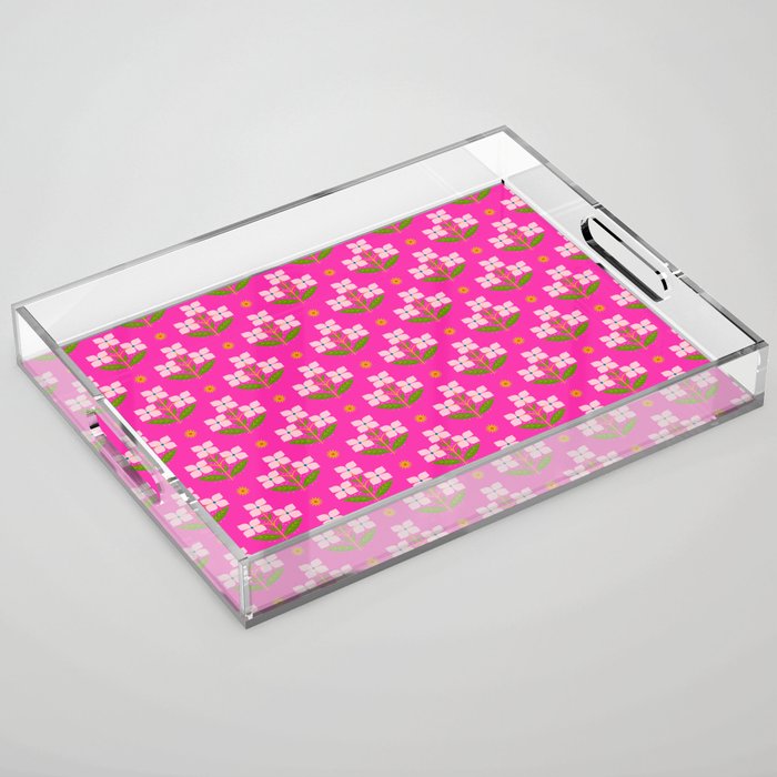 Retro Pink Floral Bunches Pattern - Pink Acrylic Tray Gallery Image 1