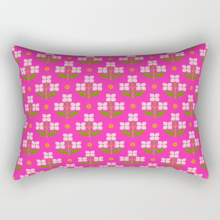Retro Pink Floral Bunches Pattern - Pink Rectangular Pillow Gallery Image 2