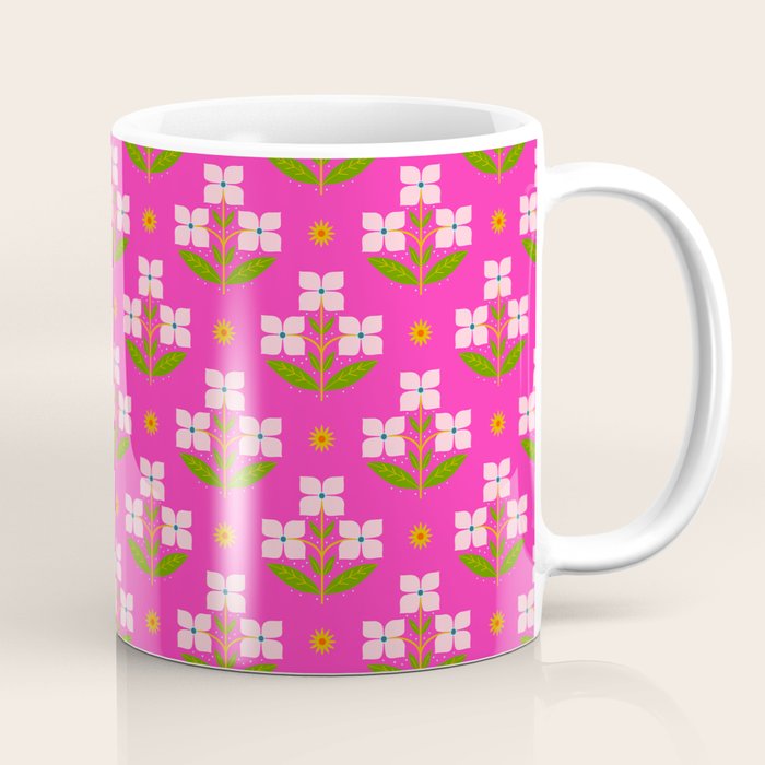 Retro Pink Floral Bunches Pattern - Pink Coffee Mug Gallery Image 1