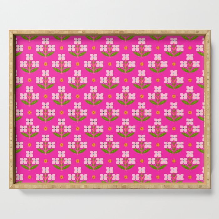 Retro Pink Floral Bunches Pattern - Pink Serving Tray Gallery Image 1