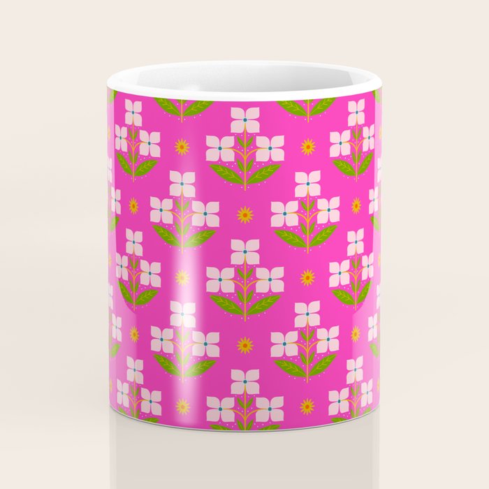 Retro Pink Floral Bunches Pattern - Pink Coffee Mug Gallery Image 4