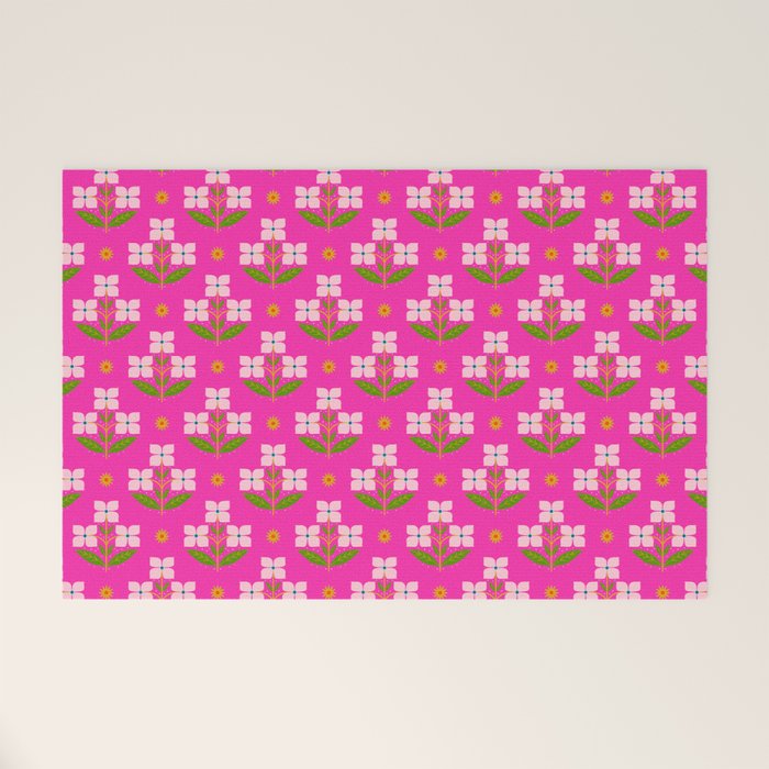 Retro Pink Floral Bunches Pattern - Pink Welcome Mat Gallery Image 1
