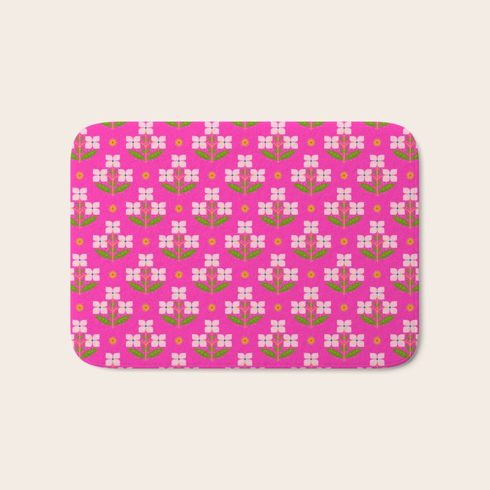 Retro Pink Floral Bunches Pattern - Pink Bath Mat Gallery Image 1