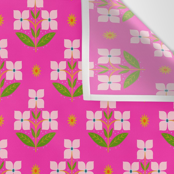 Retro Pink Floral Bunches Pattern - Pink Wall Tapestry Gallery Image 3