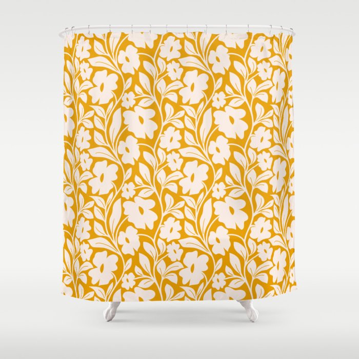Tropical Vines Pattern - Gold Yellow Shower Curtain Gallery Image 1