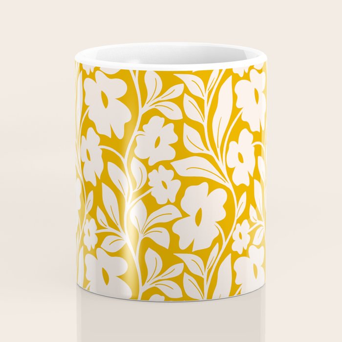 Tropical Vines Pattern - Gold Yellow Coffee Mug Gallery Image 4