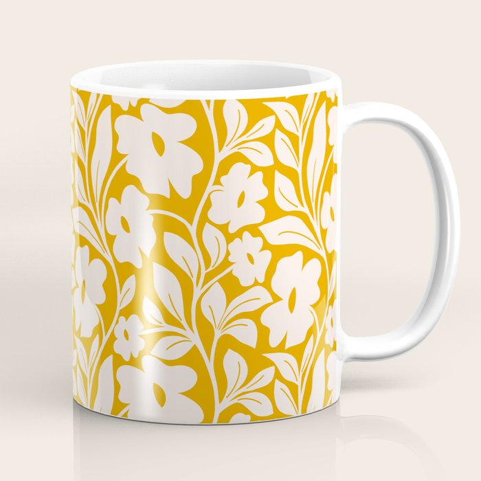 Tropical Vines Pattern - Gold Yellow Coffee Mug Gallery Image 1