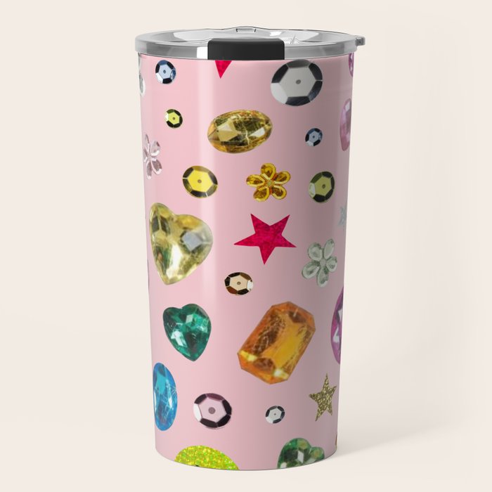 Gem Print in Pink Travel Mug Gallery Image 1