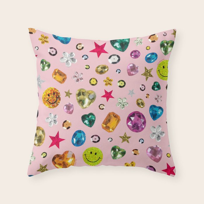 Gem Print in Pink Throw Pillow Gallery Image 6