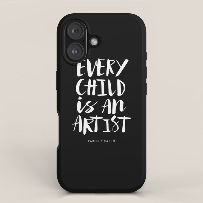 Every Child is an Artist Pablo Picasso black and white typography quote home room wall decor iPhone Case Gallery Image 1