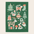 Festive Folk Art Forest Animals - Green and Red Poster Gallery Image 4