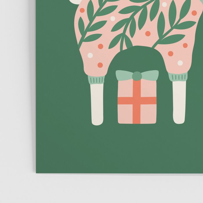 Festive Folk Art Forest Animals - Green and Red Poster Gallery Image 3