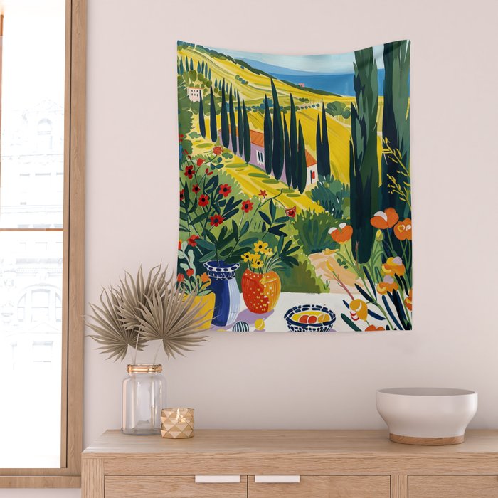 Matisse Painting Mediterranean House with Vibrant Colors and Serene Landscape Wall Tapestry Gallery Image 2