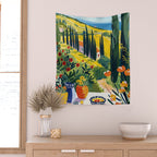 Matisse Painting Mediterranean House with Vibrant Colors and Serene Landscape Wall Tapestry Gallery Image 2