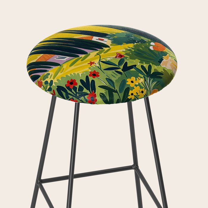 Matisse Painting Mediterranean House with Vibrant Colors and Serene Landscape Stool Gallery Image 2