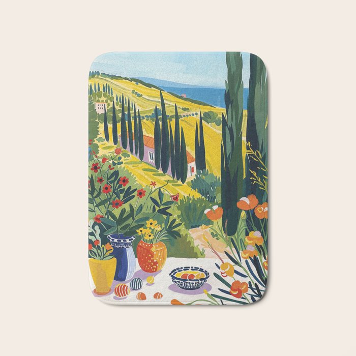 Matisse Painting Mediterranean House with Vibrant Colors and Serene Landscape Bath Mat Gallery Image 1