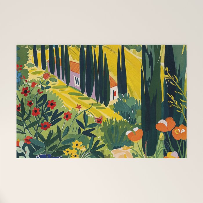 Matisse Painting Mediterranean House with Vibrant Colors and Serene Landscape Welcome Mat Gallery Image 1