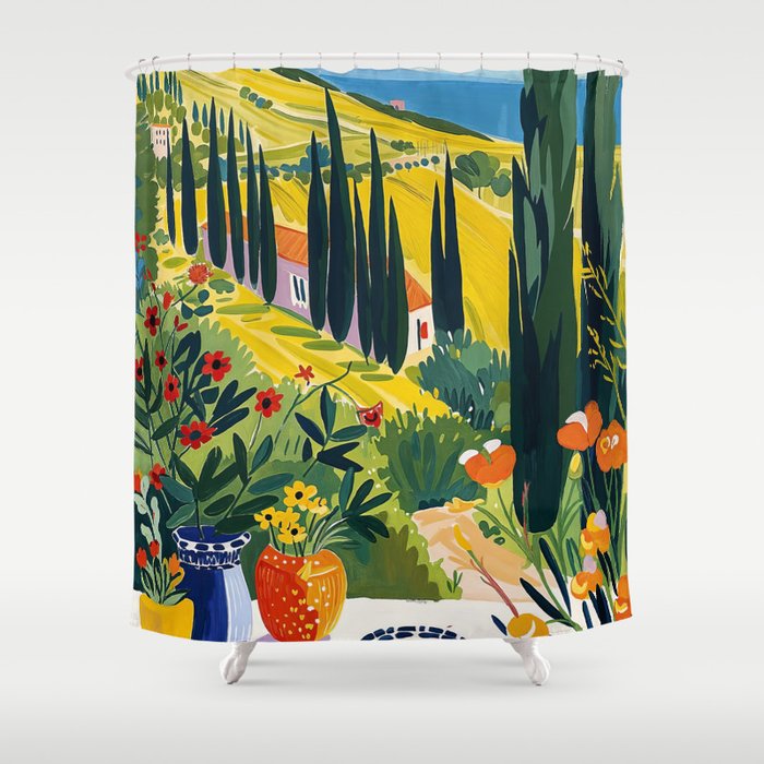 Matisse Painting Mediterranean House with Vibrant Colors and Serene Landscape Shower Curtain Gallery Image 1