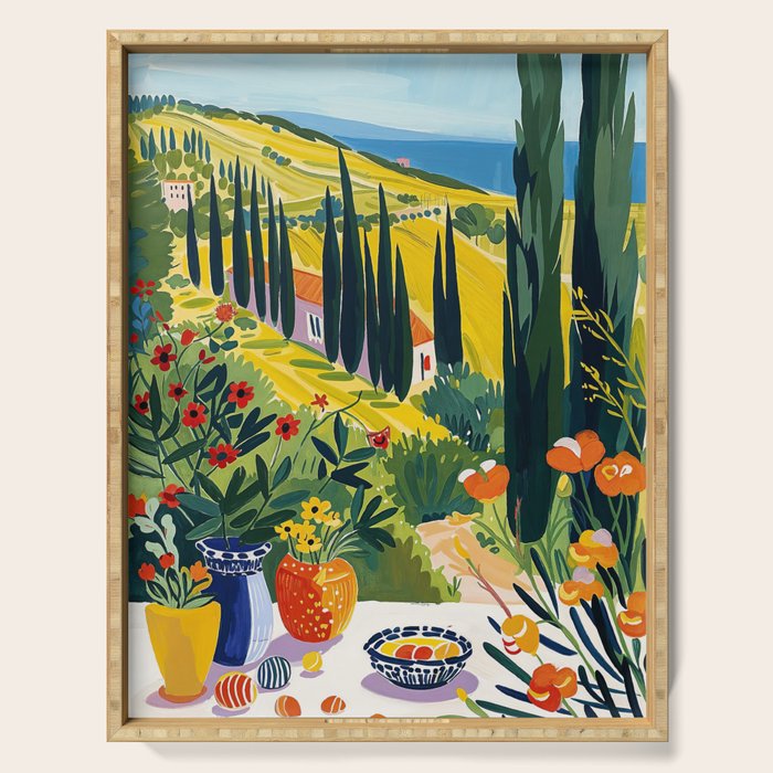 Matisse Painting Mediterranean House with Vibrant Colors and Serene Landscape Serving Tray Gallery Image 1